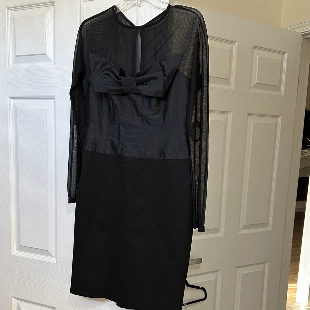 Eva Franco Elegant Mesh Black Bow Dress US SIZE 8 NWT